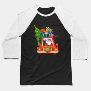 Santa And Scottie Riding Red Truck Merry Christmas Baseball T-Shirt